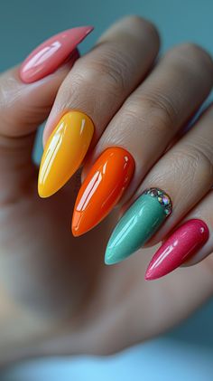 July Nails Nail Art Stars, Fall Eye Makeup, Neon Nail Art, Art Stars, Vibrant Nails