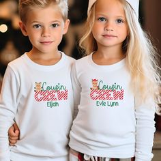 Get your little ones in the holiday spirit with our matching Christmas long sleeve t-shirts for kids! Available in sizes ranging from baby 0-3 months to Youth XL, these shirts are perfect for family gatherings and holiday photos. The design features the festive phrase "Christmas Cousin Crew 2023" in bold red and green lettering. Made from high-quality materials, these shirts are sure to become a holiday favorite for years to come. Order now and bring some holiday cheer to your family's wardrobe! Christmas Cricut Shirts, Cousin Christmas Shirts, Cousin Shirts, Christmas Shirts For Kids, Matching Christmas Shirts, Cousin Crew, Christmas Pjs, Kids Graphic Tees, Pajama Bottoms