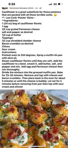 the recipe for this app includes bacon, cheese and other toppings as well as potatoes