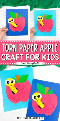 paper apple craft for kids with the title torn paper apple craft for kids on it