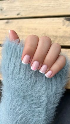 French tip BIAB with pink bow detail Biab French Tip, French Tip Biab, Behind Ear Tattoos, Classy Acrylic, Ear Tattoos, Classy Acrylic Nails, Nail Idea, Nail Inspiration