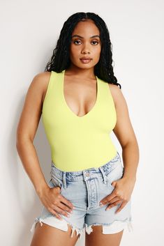 SCUBA DEEP V TANK BODYSUIT | PALO VERDE002 - GOOD AMERICAN Good American, Cropped Denim, Womens Bodysuit, Jeans For Sale