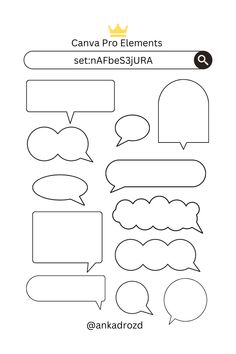 a set of speech bubbles with the words canva pro elements in each one, and two