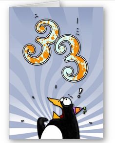 an image of a penguin celebrating his birthday with the number three on it's back