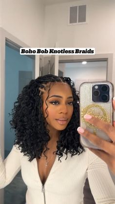 Check out 50 more boho bob knotless braids hairstyles featuring the type of hair that’s used & maintenance tips. Boho Knotless Braids Bobs, Box Braid Bob With Curls, Goddess Braids Wedding Hairstyles, Boho Braid Bob Braids, Shoulder Length Boho Box Braids, Shoulder Boho Knotless Braids, Knotless Boho Braids Hairstyles Ideas, Boho Knotless Twists Black Women, Bob Bora Bora Braids