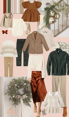 a collage of clothes, shoes and other items for a child's christmas party