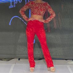 Excellent Condition 2 Piece Sherri Hill Couture. Top Is Cropped And Beaded And Deep Scoop Back. Pants Are Liquid Beaded And High Waisted, Zip Back. Unique And Stunning. Approx Size 2- Measurements In Photos Glamorous Fitted Pants For Gala, Fitted Sequin Bottoms For Gala, Glamorous Fitted Embellished Pants, Glamorous Embellished Fitted Pants, Evening Fitted Red Pants, Red Fitted Pants For Evening, Embellished Fitted Bottoms For Cocktail, Glamorous Fitted Red Bottoms, Fitted Sequined Bottoms For Cocktail