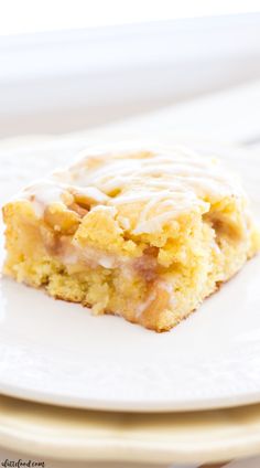 a piece of apple pie coffee cake on a white plate with the title above it