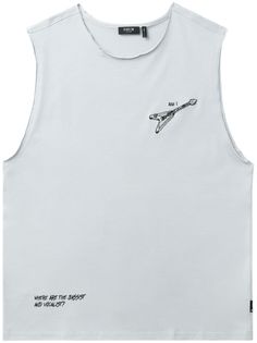 light grey cotton graphic print at the chest text print to the front graphic print to the rear mini logo tag round neck sleeveless straight hem