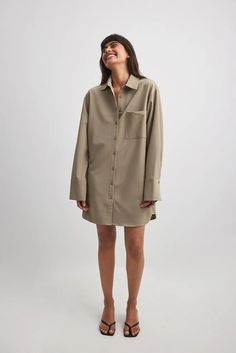 Oversized Shirt Dress Beige | NA-KD Oversized Shirt Dress, Dress Beige, Future Fashion, Oversized Shirt, New Wardrobe, Women Empowerment, Chest Pocket, A Button, Casual Dresses