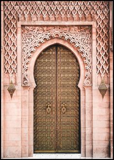 an intricately designed door to a building