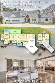 the floor plan for this home is shown in two different sections, and has three separate rooms