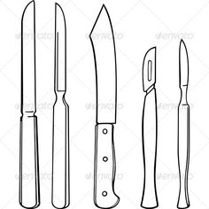 four different types of knifes on a white background - food objects clippings