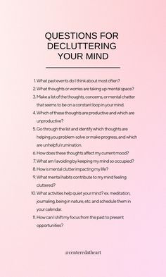 Here are some journal prompts for decluttering your mind. Do you need clarity on an issue? Ask yourself these Questions for decluttering your mind, questions to ask yourself for mental clarity. If your mind is feeling cluttered then you can schedule a journal session where you write down everything that is bothering you. Mindfulness Questions For Journaling, Journal Questions To Get To Know Yourself, Journal Prompts For Self Discovery Fun, Decluttering Journal Prompts, Question To Ask Your Self, Getting To Know Yourself Journal Prompts, Get To Know You Journal Prompts, Writing Prompt Journal, Things You Can Do To Better Yourself