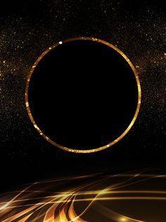 an abstract gold background with a black circle in the middle and some lights around it