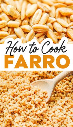 how to cook farro in the slow cooker with text overlay that reads, how to cook farro