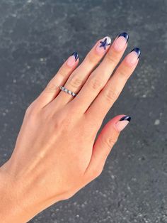 Navy Nails Design, Hoco Nails, Navy Nails, Navy Blue Nails, Star Nail, Broken Nails, Summery Nails, Casual Nails