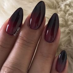 Manicure Nail Designs Dark Burgundy Almond Nails, Black And Maroon Ombre Nails, Ombré Red And Black Nails, Burgundy Black Ombre Nails, Black And Burgundy Ombre Nails, Black Ombre Nails Halloween, Ombre Red And Black Nails, Ombre Maroon Nails, Black And Wine Nails