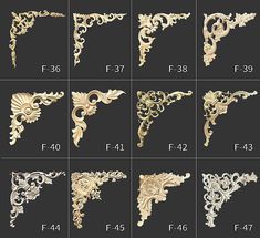 the different types of decorative brackets and brackets are shown in various styles, including filigree