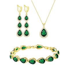 PRICES MAY VARY. ❤What You Get:❤ 1 gift package includes 1 piece tennis bracelet, 1 pair dangle teardrop birthstone long earring and 1 piece of pendant necklace, 1 complete created green emerald jewelry set womes with a beautiful jewelry gift box for your matching needs, suitable for most women.The perfect gift for your friend MOM wife. ❤High Quality Material:❤ This Women's Jewellery Set is made of gold plated ,Main stone is created green emerald,Side stone is White cubic zirconia. High Polished Adjustable Jewelry For May Birthstone Party, Green Jewelry For Mother's Day Wedding, Green Jewelry For Wedding And Mother's Day, Green Wedding Jewelry For Mother's Day, Blue Sapphire Jewelry Set, Black Stone Jewelry, Sapphire Jewelry Set, Blue Sapphire Jewelry, Long Earring