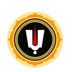 the letter u is surrounded by multicolored lines and circles on a white background