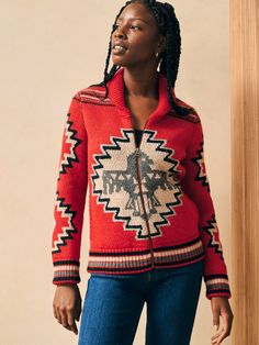 Steven Paul Judd Thunderbird Cardigan - Red Thunderbird Yellowstone Fashion, Thunderbird Design, Sweater Duster, Leopard Print Jacket, Women Sweaters Winter, Belted Cardigan, Pink Bodycon Dresses, Style Cardigan, Cotton Cardigan