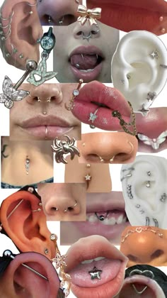 multiple images of different types of piercings