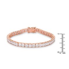 There is just no comparison to a sparkling bracelet that shimmers with CZ sparkles over a rose goldtone setting. This bracelet features princess cut cubic zirconia that adds a bit of flash to an elegant piece of jewelry. Setting Type: Prong Stone Size: 3 (mm) X 3 (mm) Stone Cut: Princess Carat Weight: 9.7ct Luxury Princess Cut Stackable Jewelry, Luxury Stackable Princess Cut Jewelry, Gold Bracelet Wedding, No Comparison, Lock Jewelry, Sparkle Bracelet, Princess Cut Gold, Cz Bracelet, Rose Gold Bracelet