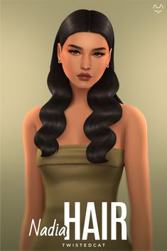 Long wavy hair for ts4, elegant and glossy sims 4 mm hairstyle. Wedding and formal hair.