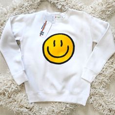 New With Tags Is Super Cute For Any Kiddo Cute Yellow Long Sleeve Sweatshirt, Playful White Top With Smiley Face, Fun Yellow Tops For Fall, Fun Yellow Fall Tops, Cute Yellow Sweatshirt For Fall, White Playful T-shirt With Smiley Face, White Smiley Face T-shirt, Long Sleeve Smiley Face Top For Fall, Playful Yellow Long Sleeve Top