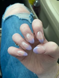 Purple french tip glitter gel nails Purple Iridescent Nails French Tip, Lavender And Silver Prom Nails, Purple Sparkly French Tip Nails, Purple Glitter French Tip Nails, Light Purple And Silver Nails, Lilac Nails With Glitter, Prom Nails Purple, Sparkly Purple French Tip Nails