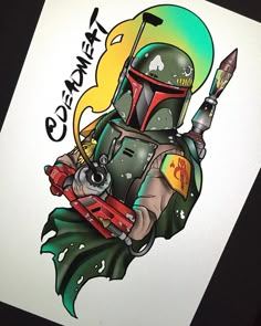 a drawing of a boba fett tattoo design