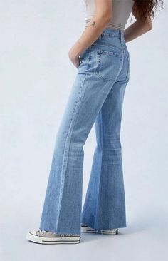 Get the ultimate laidback look with PacSun's Stretch Medium Indigo High Waisted Flare Jeans. These comfy high-rise jeans are crafted with stretchy fabric, allowing for unrestricted movement while maintaining total comfort. Complete with flared leg openings and a raw-cut hem, these jeans add a touch of edge to your style..Learn more about PacSun eco items High Waisted Flare Jeans, High Waisted Flares, Pants Jeans, High Rise Jeans, Stretchy Fabric, Pacsun, Jeans Pants, Flare Jeans, Women's Pants