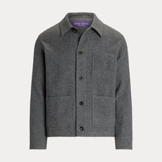 Hand-tailored in Italy, this layer draws inspiration from classic French chore jackets with its utilitarian silhouette. It is crafted with a brushed, basket-woven wool cloth that was custom-developed and is exclusive to  Ralph Lauren Lauren. Chore Jacket Men, Menswear Casual, Wimbledon Fashion, Basket Woven, Purple Label, Airport Fashion, Ralph Lauren Purple Label, Jacket For Men