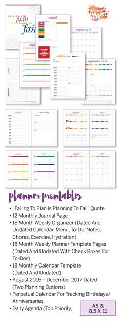 the printable planner is shown in purple and orange, with an image of plants on it