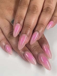 Pink Air Brush Nails, Baby Pink Aura Nails, Light Pink Aura Nails, Air Brushed Nails, Blushing Nails, Airbrush Nails Designs, Pink Airbrush Nails, Pink Blush Nails, Air Brush Nails