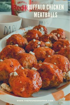 buffalo chicken meatballs on a white plate