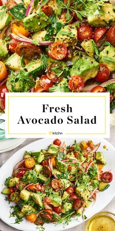 fresh salad with avocado and tomatoes on the side