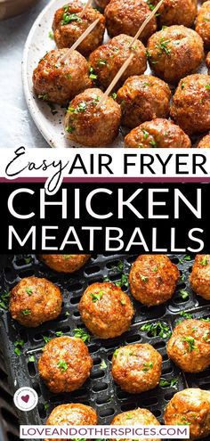 easy air fryer chicken meatballs on a grill with chopsticks in them