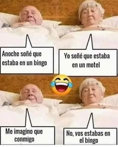 three older people laying in bed with the caption'no, nos estabs en el bigo '