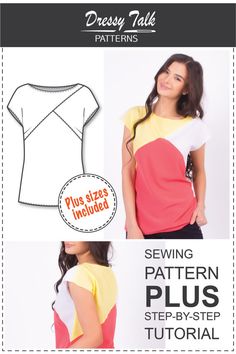 the sewing pattern shows how to make an easy t - shirt with contrasting color blockings