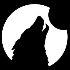 a wolf howling at the moon with its head in the air, silhouetted against a black and white background