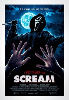 a movie poster for scream with two hands reaching out to the sky and holding a knife