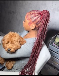 Red Lemonade Braids, Boho Stitch Braids, Cute Stitch Braids, 4 Stitch Braids, Stitch Braids Hairstyles, Two Cornrow Braids, Birthday Hairstyle, Braids Inspiration, Feed In Ponytail