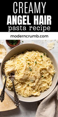 This easy creamy angel hair pasta will become a family side dish favorite! You will love how rich and creamy the pasta is and it takes less than 30 minutes to prepare. Creamy Angel Hair Pasta, Chicken Angel Hair Pasta, Family Side Dishes, Angel Hair Pasta Recipes, Italian Pasta Sauce, Creamy Pasta Recipes, Pasta Side Dishes, Pasta Sides, Healthy Chicken Dinner