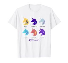 a white t - shirt with different colored unicorns on it