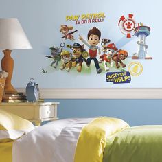 the paw patrol is on a roll wall decal in a child's bedroom