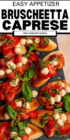 the cover of easy appetizer bruschetta caprese is shown