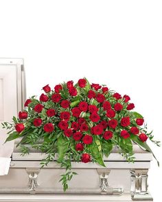 Everlasting Love Casket Spray - Village Floral Designs and Gifts Red Rose Casket Spray, Thank You Flowers, Anniversary Flowers