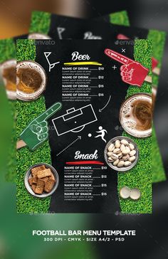 a flyer for a sports event with food and drinks on the grass, including an image of